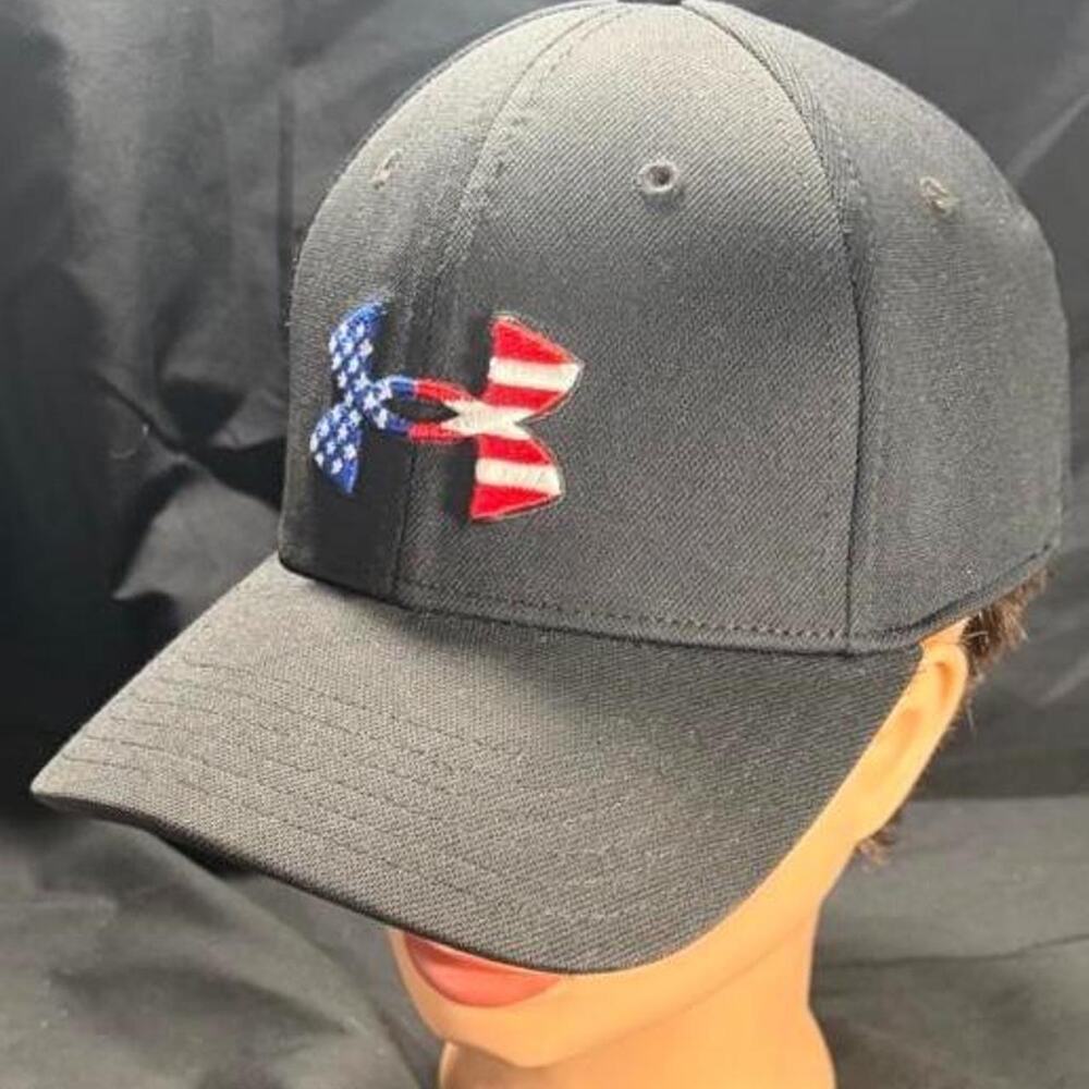 🚨 UNDER ARMOUR Flex Fit M/L Blk Freedom Blitzing American Flag Men's Hat Cap🧢